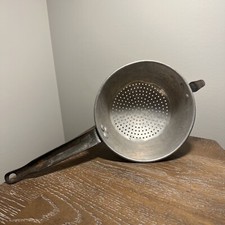 Vintage Tin Metal Strainer Straining Ladle Cu...