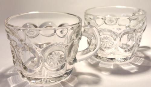 Vintage Punch Bowl Cups Set of 2 Clear Pressed Glass Moon and Stars Pattern - Picture 1 of 7