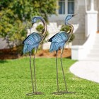 Blue Heron Garden Statues Set of 2 Metal Crane Yard Art for Outdoor Lawn Decor