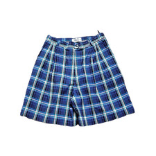 IZOD Vintage High Rise Pleated Golf Shorts  Sz 10  Blue Plaid  6" Inseam