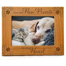 You Left Paw Prints On My Heart - Pet Memorial Picture Frame Gift, Engraved N...