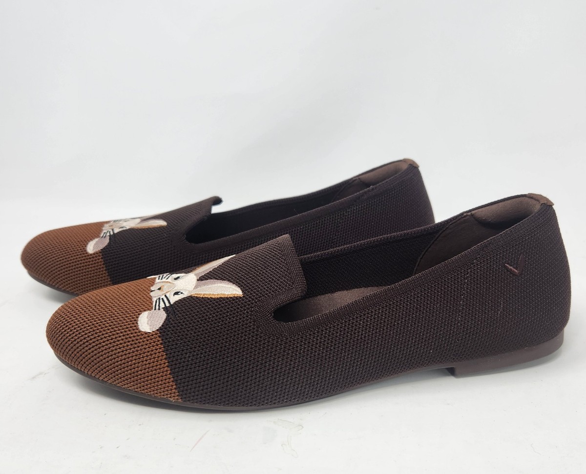 Rare VIVAIA Round-Toe Embroidered Bunny Loafers (Audrey) Chocolate Brown 8.5 View 4