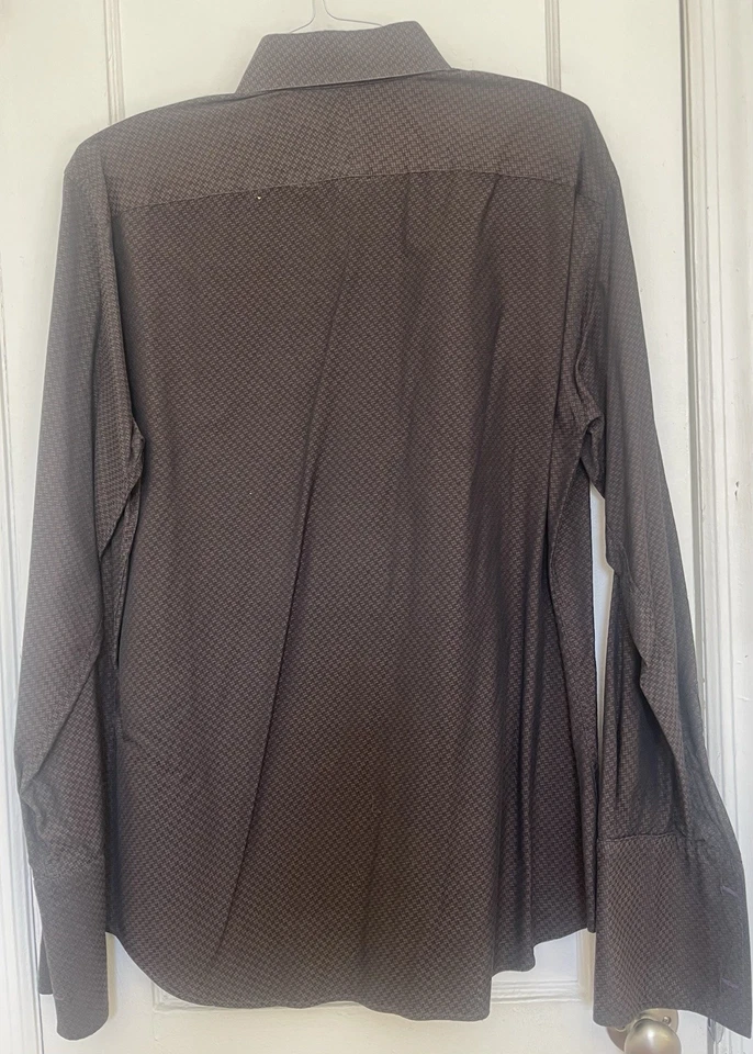 Paul Smith London 男式 16 码 1/2 纽扣衬衫棕色法国袖口 — 第 3/3 张图片