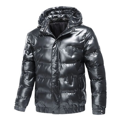 Coat Solid Casual Streetwear Windproof Outwear Male Parkas Shiny Parka Winter Ne