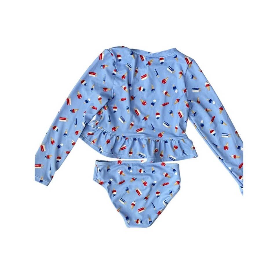 Conjunto de traje de baño Janie and Jack niñas helado 4 de julio manga larga top talla 6 Foto 3 de 4