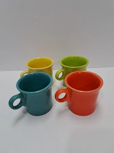 FiestaWare (4) Coffee Mugs Cups Homer Laughlin USA Blue Orange Green Yellow EUC
