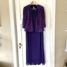 Alex Evenings Purple Dress Jacket Petite 12 Jacquard Glitter Tea Length Formal
