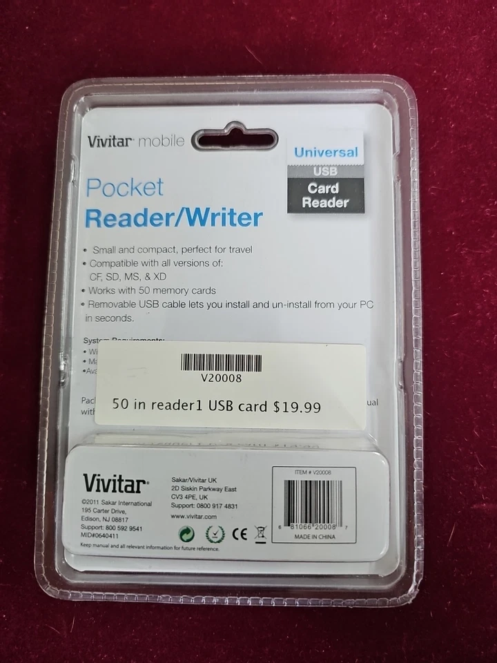 Vivitar Mobile Pocket Reader Writer-50-in-1 HI SPEED-USB Card Reader NEW SEALED - Image 2 of 2