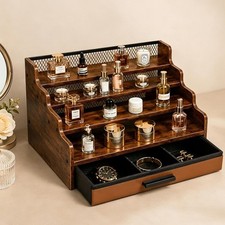 Cologne Organizer, 4 Tier Wooden Perfume Organizer Stand with Drawer
