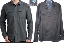 Kuhl Descendr Flannel Shirt Mens L Gray Button Up Long Sleeve Outdoor Hiking