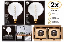 LOT OF 2 Large 8" GE Vintage Amber Glass Warm Candle Light Bulb 40W LED G63