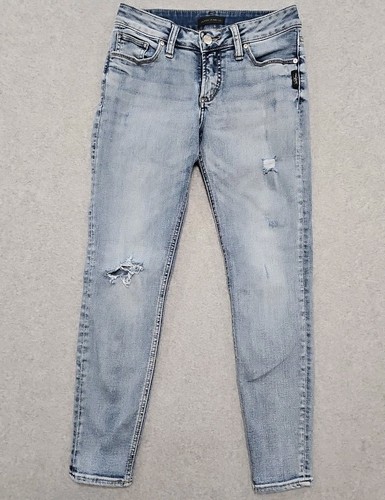 Silver Jeans Women's Skinny Ankle Low Rise Suki Sz 27x 27 Stretch Distressed