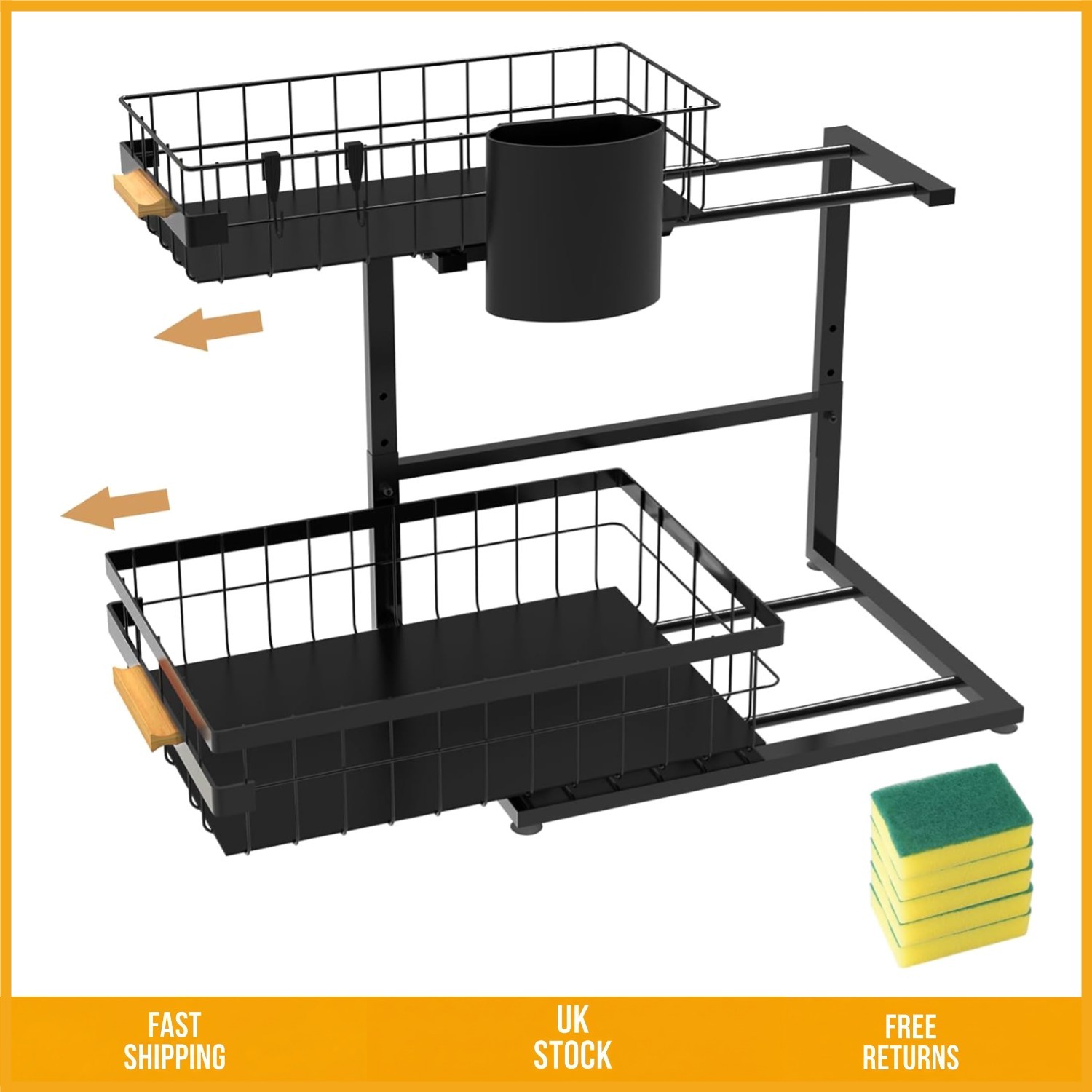 Versatile Slide Out 2 Tier Under Sink Metal Storage Organizer Rack 1 Pack