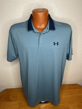 Men's Under Armour Iso-Chill Polo S/S Polo Golf Shirt L Large  Poly Blue Green