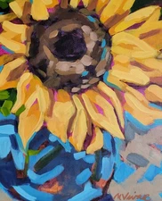 MONA VIVAR Original 8x10 Sunflower Botanical Abstract Expressionism Art Painting