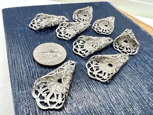 8 Pcs Silver Tone Vintage Filigree Stamping Curled Dangles Jewelry Findings Lot