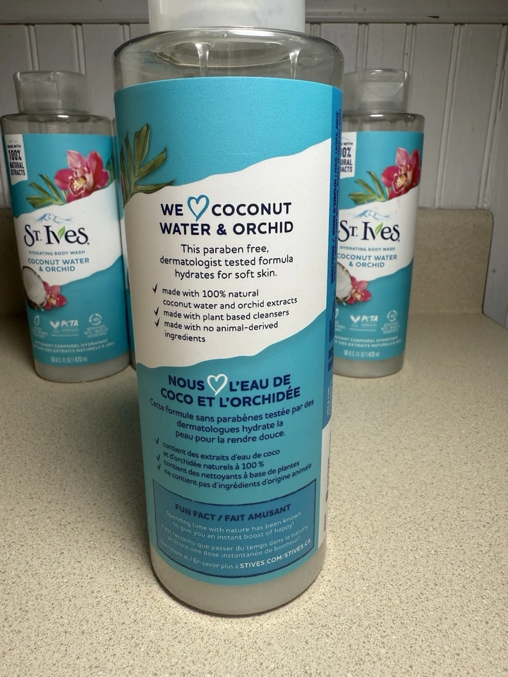 NUEVO Lote de 4 Jabón Corporal Líquido Hidratante St Ives Agua de Coco y Orquídea 16 Fl Oz Foto 3 de 4