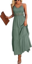 Dokuritu Women's Beach Crochet Lace Maxi Dress Solid Color Summer Vacation We...