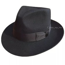 Timeless Black Men's Wool Felt Godfather Gangster Mobster Gentleman Fedora Hat