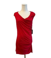 VINCE CAMUTO Red Cap Sleeves Ruched on One Side Dress W/Slouched Neck MEDIUM NWT