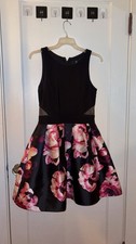 XSCAPE Womens Black Illusion Floral Sleeveless Jewel Neck Mini Party Dress 10