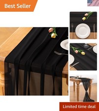 Boho Rustic Black Chiffon Table Runner 29" x 120" - Perfect for Celebrations