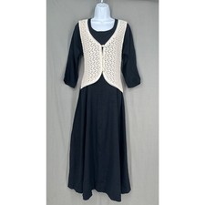 90s Vintage Dress Medium Black Maxi Crochet Cottage Prairie Whimsigoth Boho
