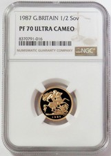 1987 GOLD GREAT BRITAIN PROOF 1/2 SOVEREIGN NGC PF 70 ULTRA CAMEO
