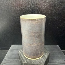 Lucie Rie Stoneware beaker manganese glaze & oatmeal interior 10.5cm tall #3125