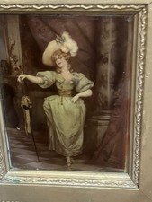 Portrait Of A Young Woman W Masquerade Mask After Hermann Vogler Reverse Painted