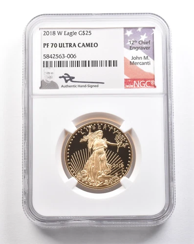 2018-W $25 American Gold Eagle Mercanti 1/2 Oz Gold PF70 UCAM NGC *5446