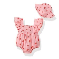 Baby Girl Clothes Infant Summer Romper Cotton Linen 12-18 Months Rose Red
