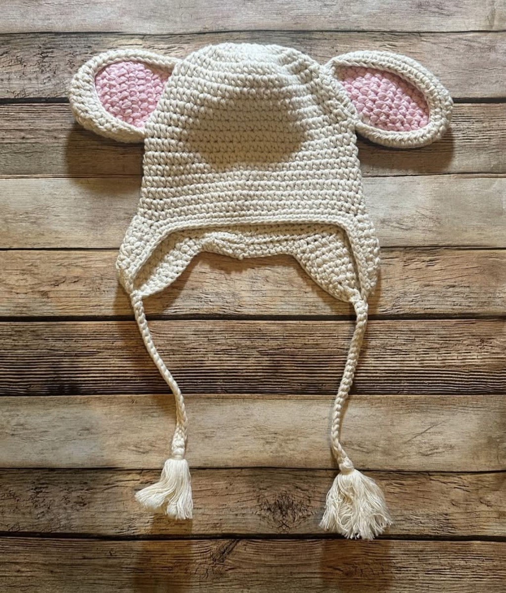 NWT Pink & Cream Bunny Ears Crochet Knitted Baby Hat 6-12  display picture 2