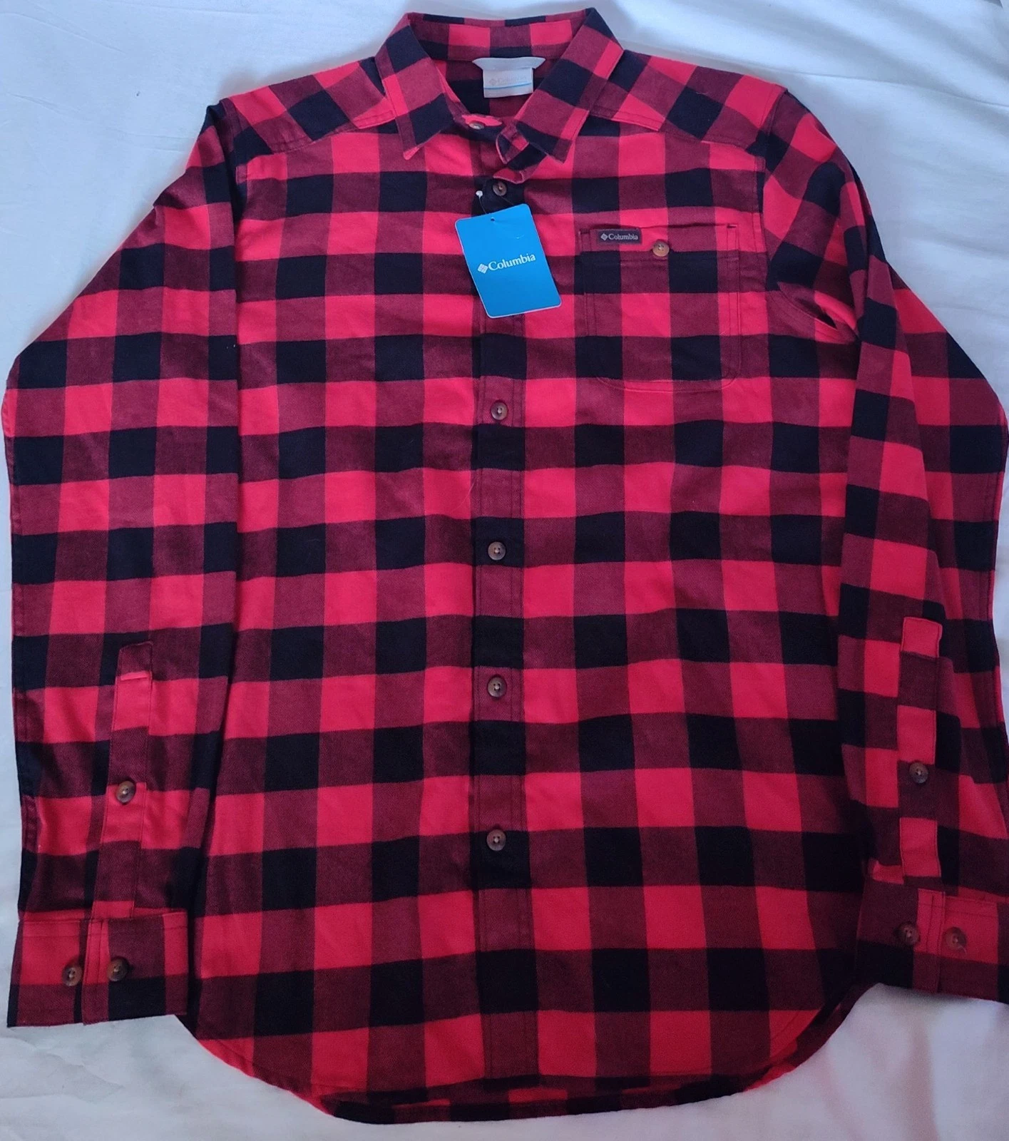 Columbia Mens Small Red Cornell Woods Flannel Long Sleeve Shirt Outdoors Casual