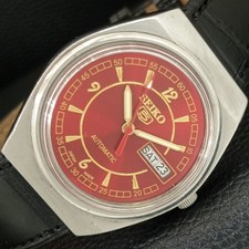 VINTAGE SEIKO 5 AUTOMATIC 6309A JAPAN MENS RED COLOR DIAL WATCH a709024-1