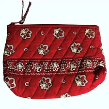 Vera Bradley Vintage Cosmetic Bag Red Bandana Compact Make Up Pouch 