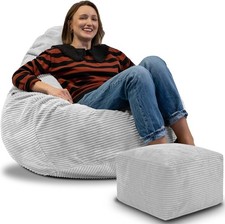 DreamRoots Sitzsack Cord Erwachsene  – mit Hocker & Bezug – 90x90x100 cm size M