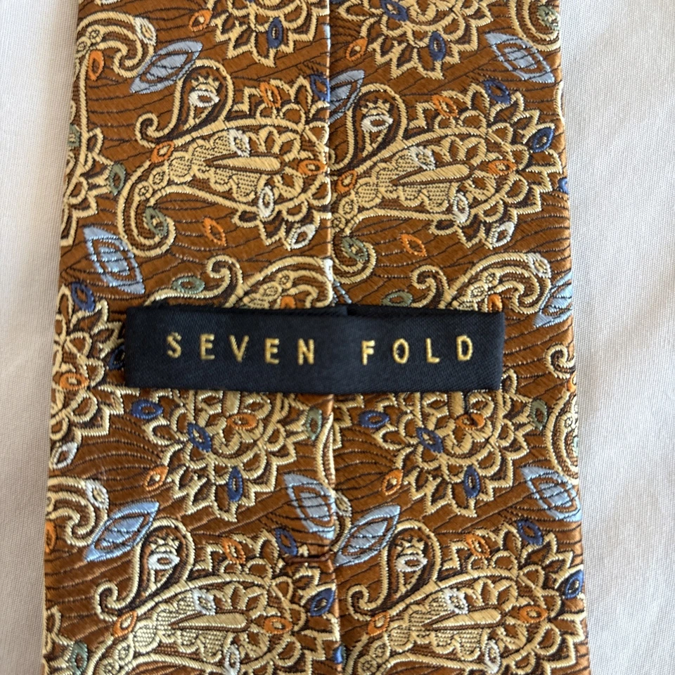 Robert Talbott Seven Fold Tie Gold Blue Orange Yellow Paisley 1/40 - Image 3 of 4