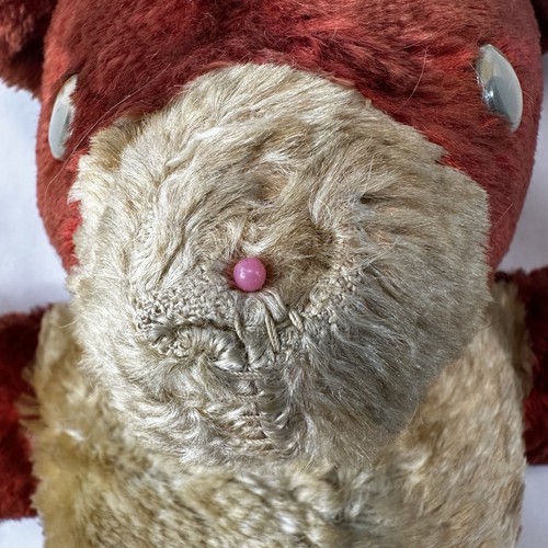 Antiguo oso de peluche cabeza de paja roja de felpa con ojos googly juguete de peluche temprano cosido a mano - Imagen 8 de 11