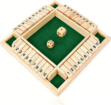 Shut The Box Dice Game,4 Player Family Wooden...