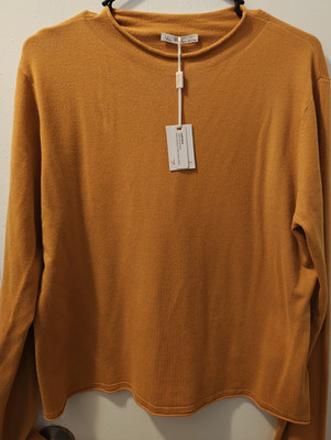 Vince Milano Gold Cashmere Knit Boat Neck Pullover Sweater L Long Sleeve