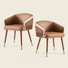 Dinning Mid Century Modern Chairs Set of 2,Faux Leather Upholstered Accent Arm C