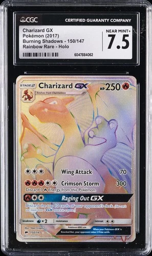 2017 POKEMON SUN & MOON BURNING SHADOWS SECRET FULL ART/CHARIZARD GX CGC 7.5