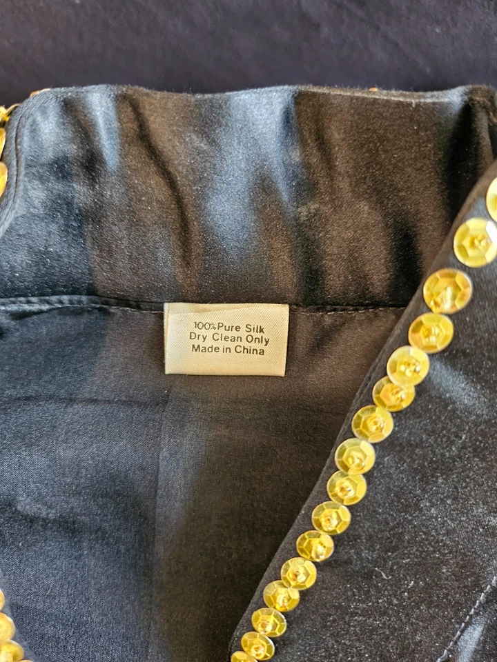 Винтажный черный 100% шелк дракон золото бисером мандарин воротник жилет - Изображение 4 из 4