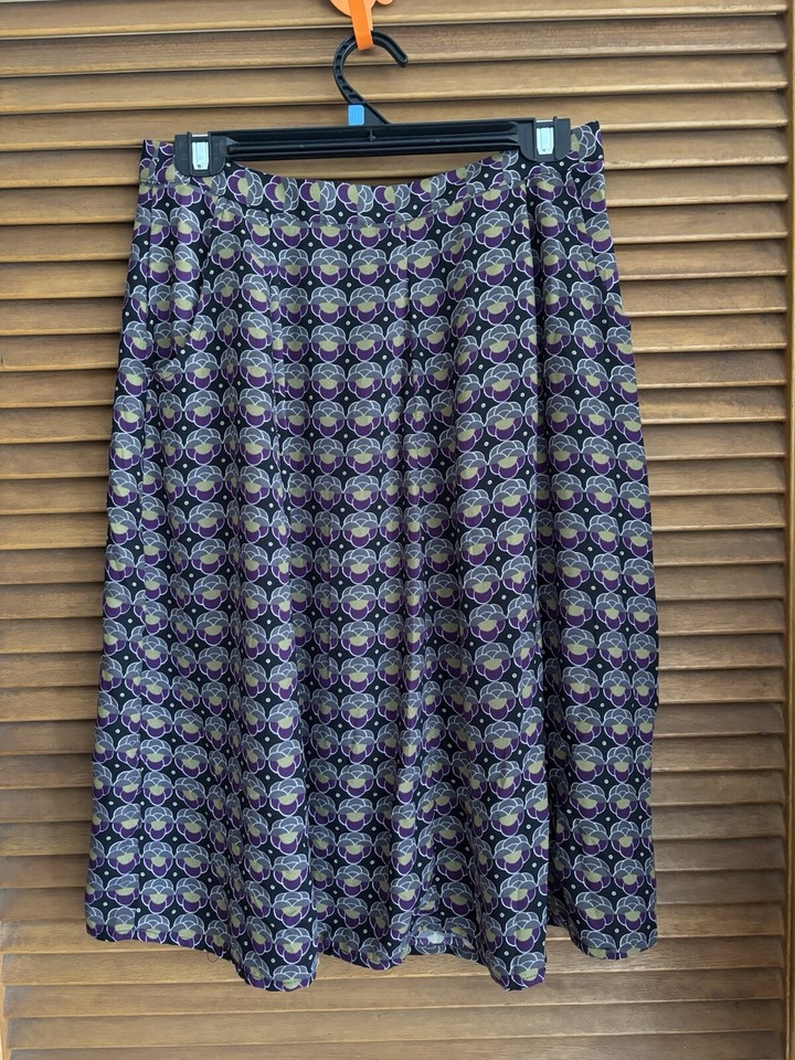 Dangerfield Fit & Flare Geometric Print Skirt Pockets Zip Back Size 12 Pre Owned