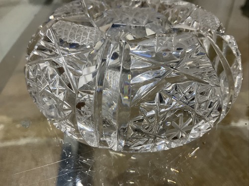 Vintage Bohemian Czech Queen Lace Hand Cut Crystal Ashtray HEAVY - Picture 14 of 19