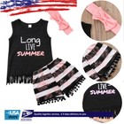 Toddler Infant Baby Girls Sleeveless Tank Tops Striped Shorts Headband Clothes