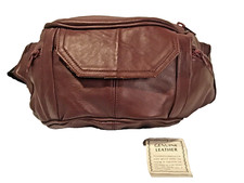 Vtg Burgundy Red Genuine Leather Fanny Pack Hip Waist Bag Travel, Mexico Pockets