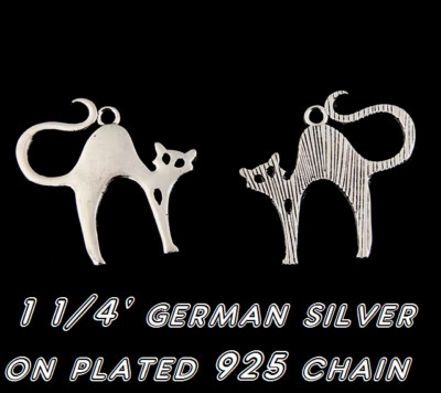 Shiny CAT PET KITTEN Pendant on 20'' 925 Plated Sterling Silver Necklace Women