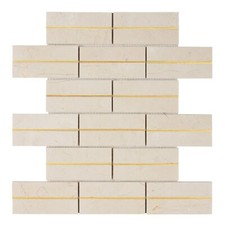 Crema Marfil Marble Stone Gold Metal Inlay Brick Joint Kitchen Tile Backsplash
